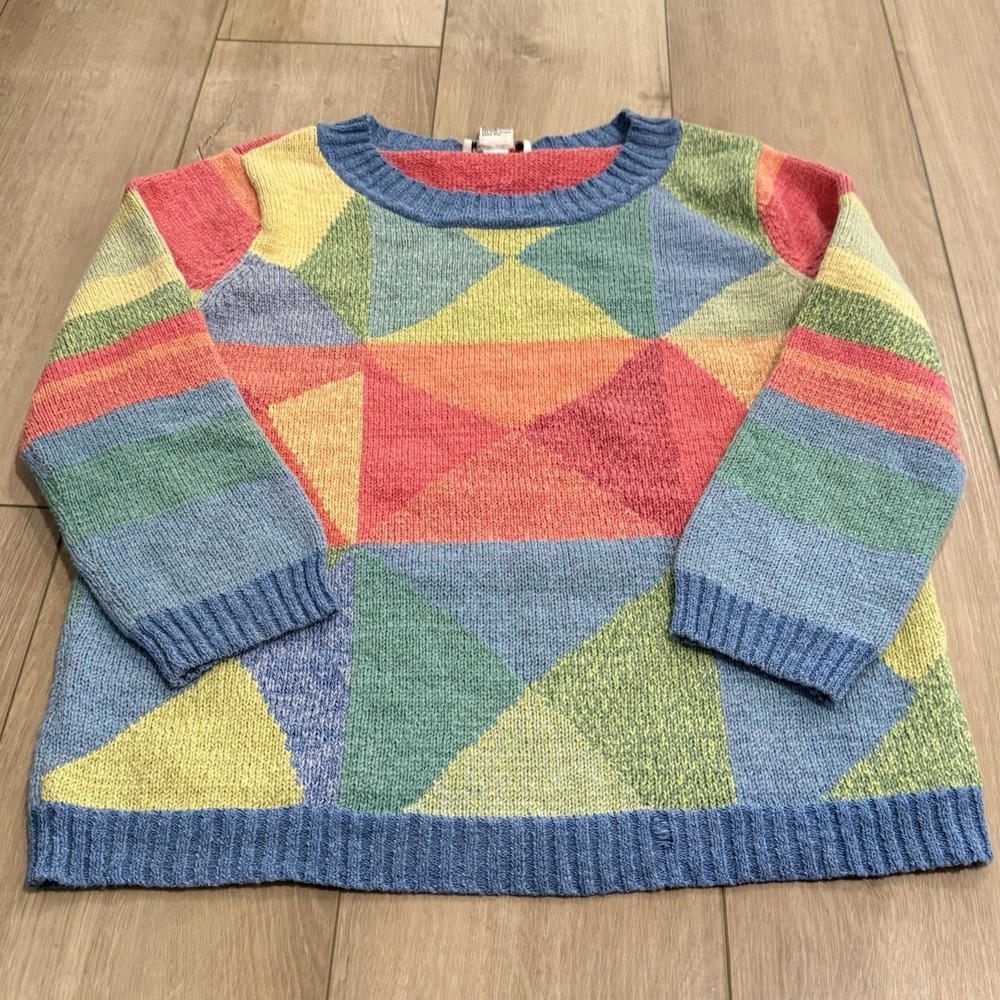 Talbots Sweater Womens M Multicolor Geometric Crewneck Pullover Knit Retro VTG